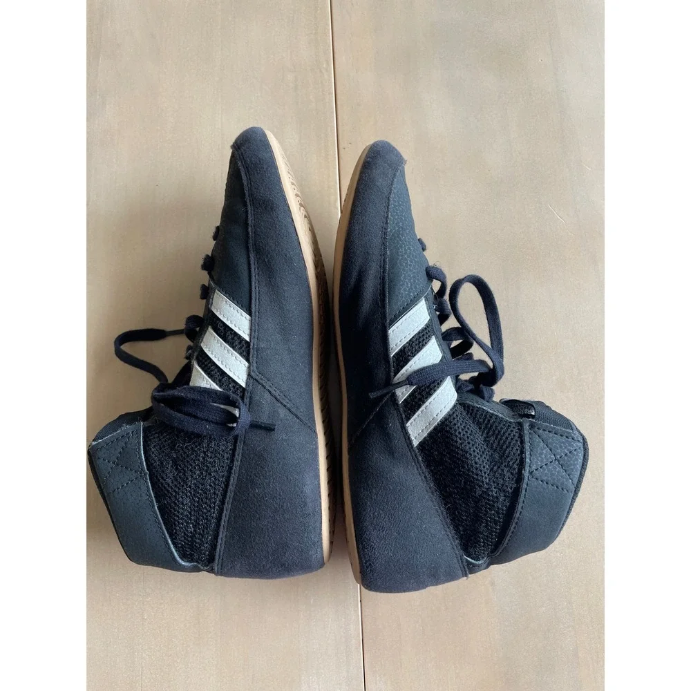 Adidas Black Wrestling Shoes High Top Lace Up Ankle Strap Mens Kids Youth US 5.5